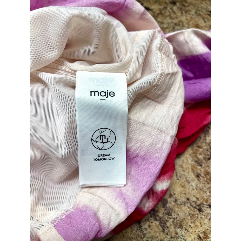 Maje Tie and Dye printed viscose Mini dress in Pink Size 36 / US Size S - Picture 13 of 16